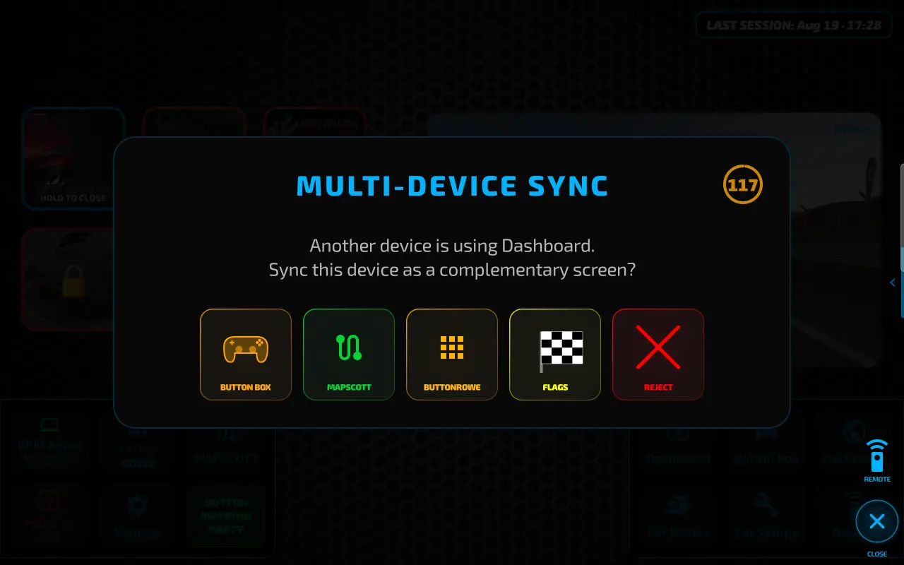 Multi-device sync — a second tablet prompted to choose its dedicated screen